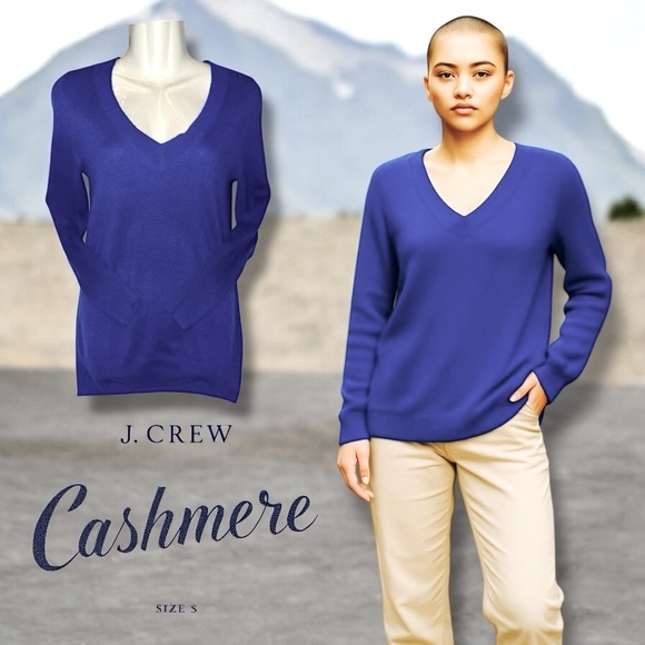 J. CREW COLLECTION Italian Cashmere V-Neck Royal Blue Quiet Luxury Old Money S - Picture 1 of 16